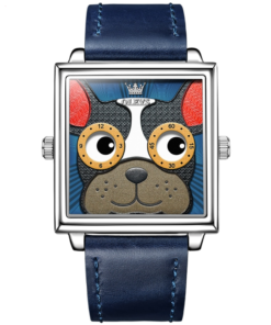 OLEVS Trendy Japanese Movement Corium Strap Watch for Men Women Quartz Waterproof Fashion Wristwatch Cartoon Dog Watches